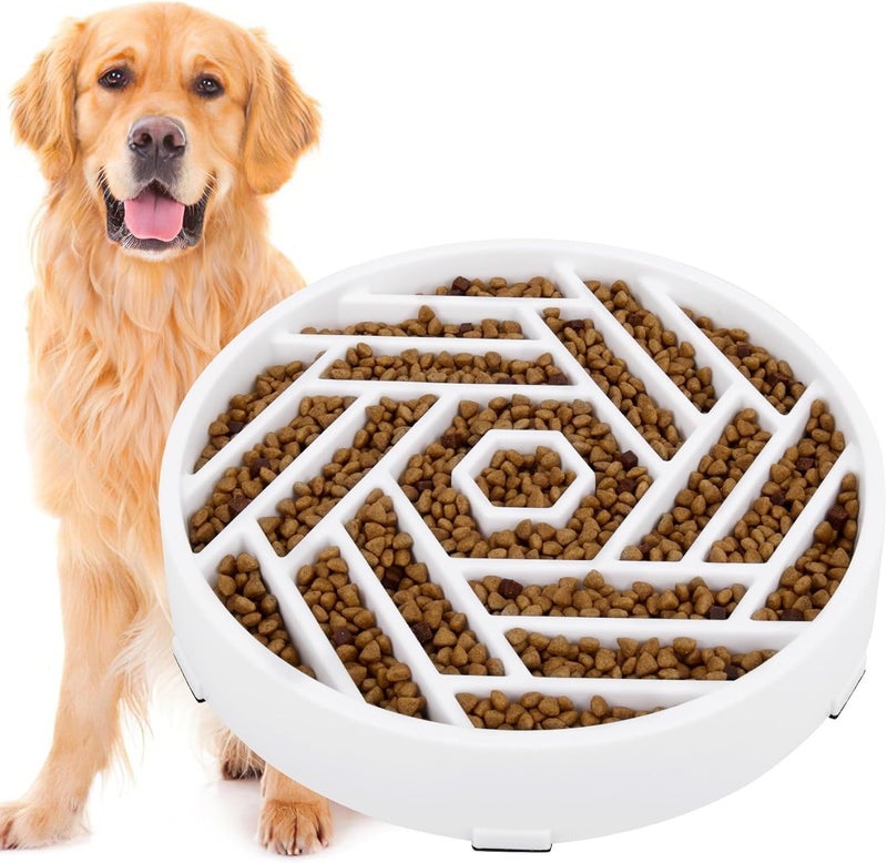 tobyto Slow Feeder Dog Bowls Large Medium Breed,Anti-Choking Slow Eating Dog Food Bowl,Non Slip Pet Slower Food Feeding Bowls Large Puzzle Slow Feeder Bloat Stop Maze Dog Dishes,White - Image 1